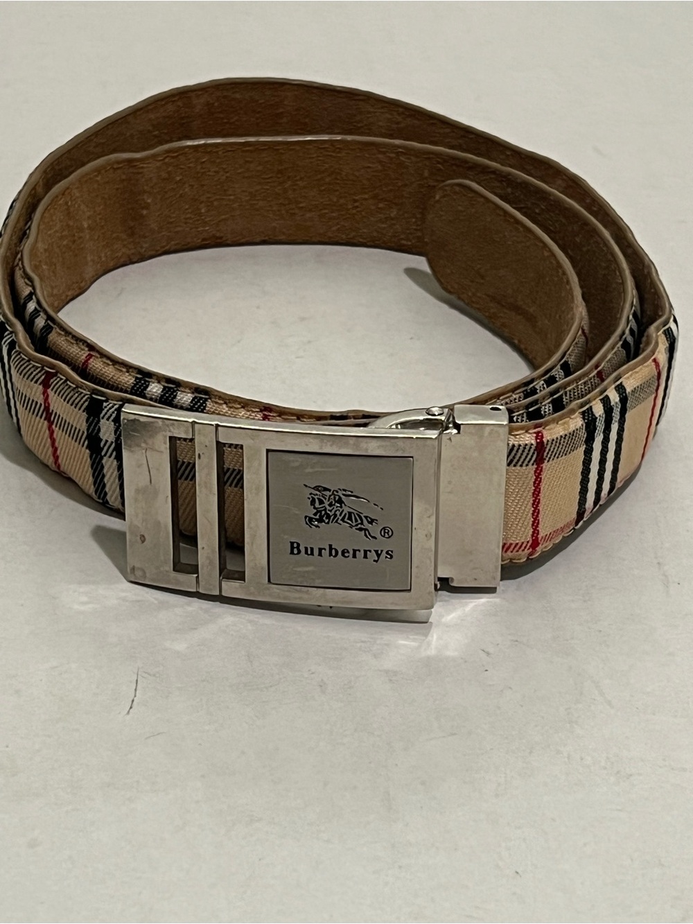 Burberry Nova Check Plaid Belt Gold Buckle Beige Unisex